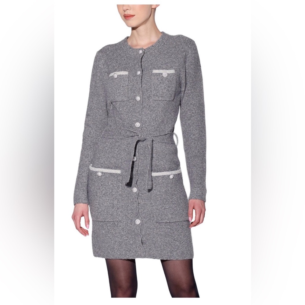 NEW❤️❤️❤️Walter Baker. Beth Button Front Sweater Dress. Heather gray. medium.
